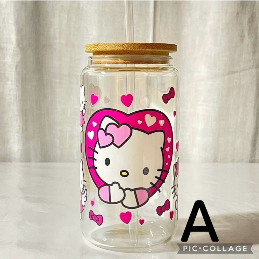 Hello Kitty Glass Cup 16 oz Iced Coffee/Hello Kitty Tumbler. Collector cup Glass